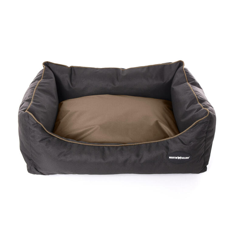 Cama Perro Domino Negro/Beis Impermeable Cojin Extraible 13 Cm