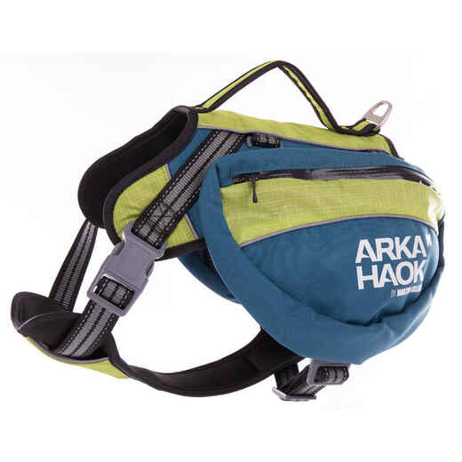 Dog hiking backpack harness Arka blue and green