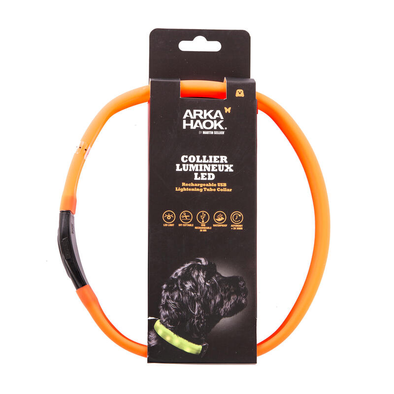 Collar Perro Arka Naranja Plano Luminoso Recargable Usb 3 Modos Iluminación