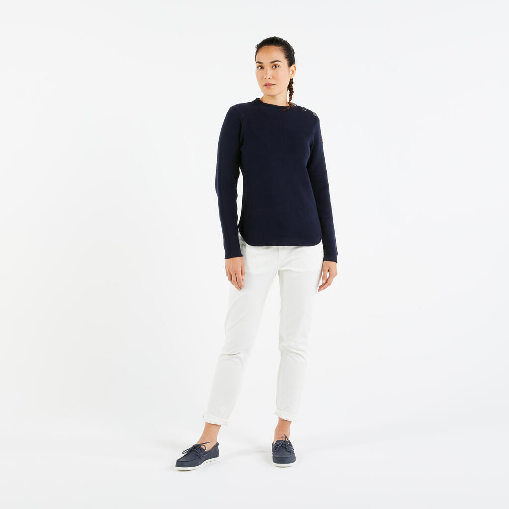 Sieviešu burāšanas pulovers “100”, zils ar baltām svītrām