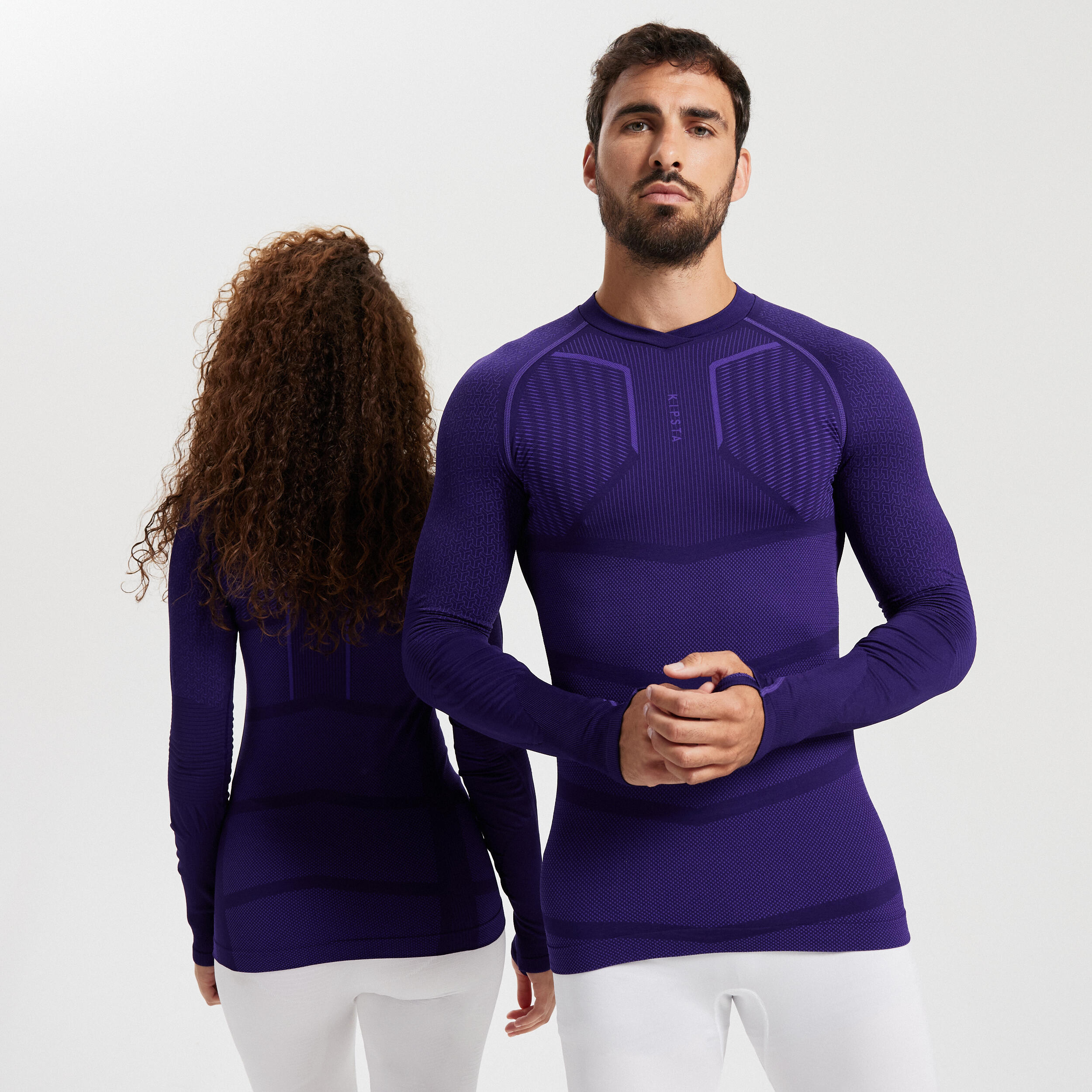 Adult Long-Sleeved Thermal Base Layer Top Keepdry 500 - Purple 3/15