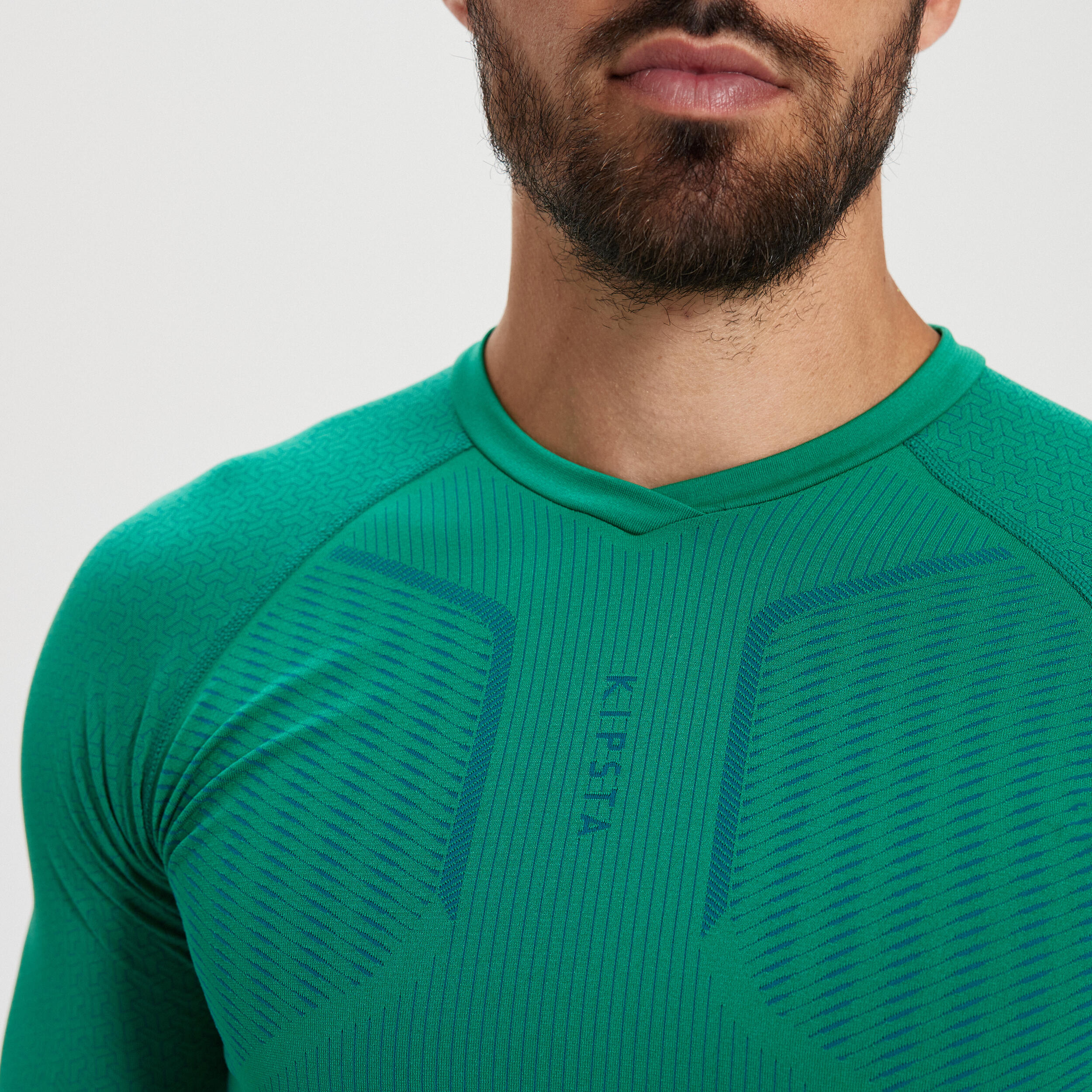 Adult Long-Sleeved Thermal Base Layer Top Keepdry 500 - Green 7/14