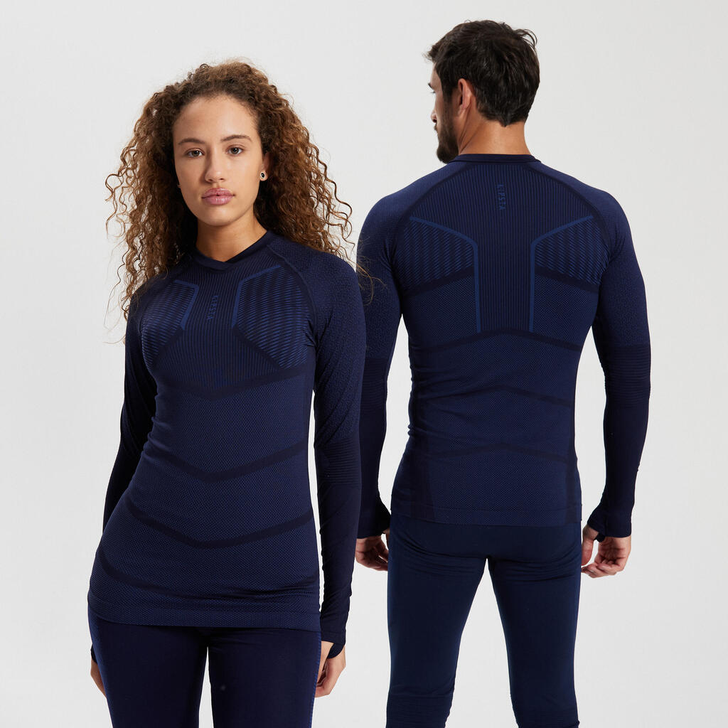 Adult Long-Sleeved Thermal Base Layer Top Keepdry 500 - Navy Blue