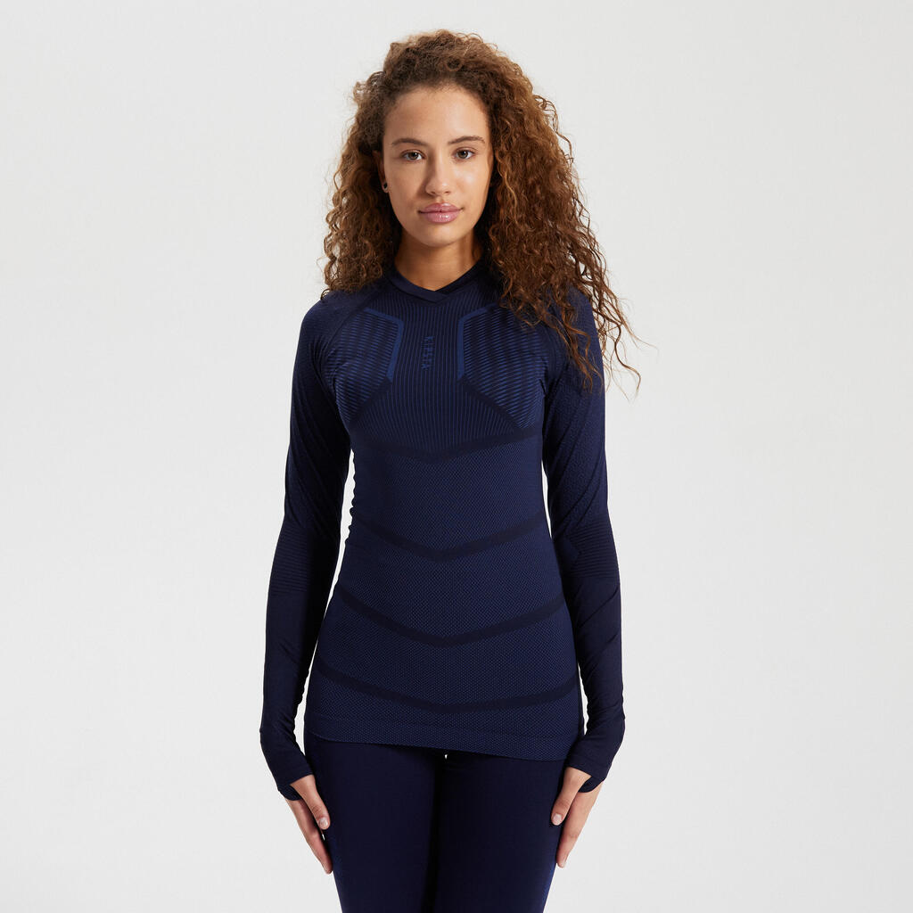 Adult Long-Sleeved Thermal Base Layer Top Keepdry 500 - Navy Blue