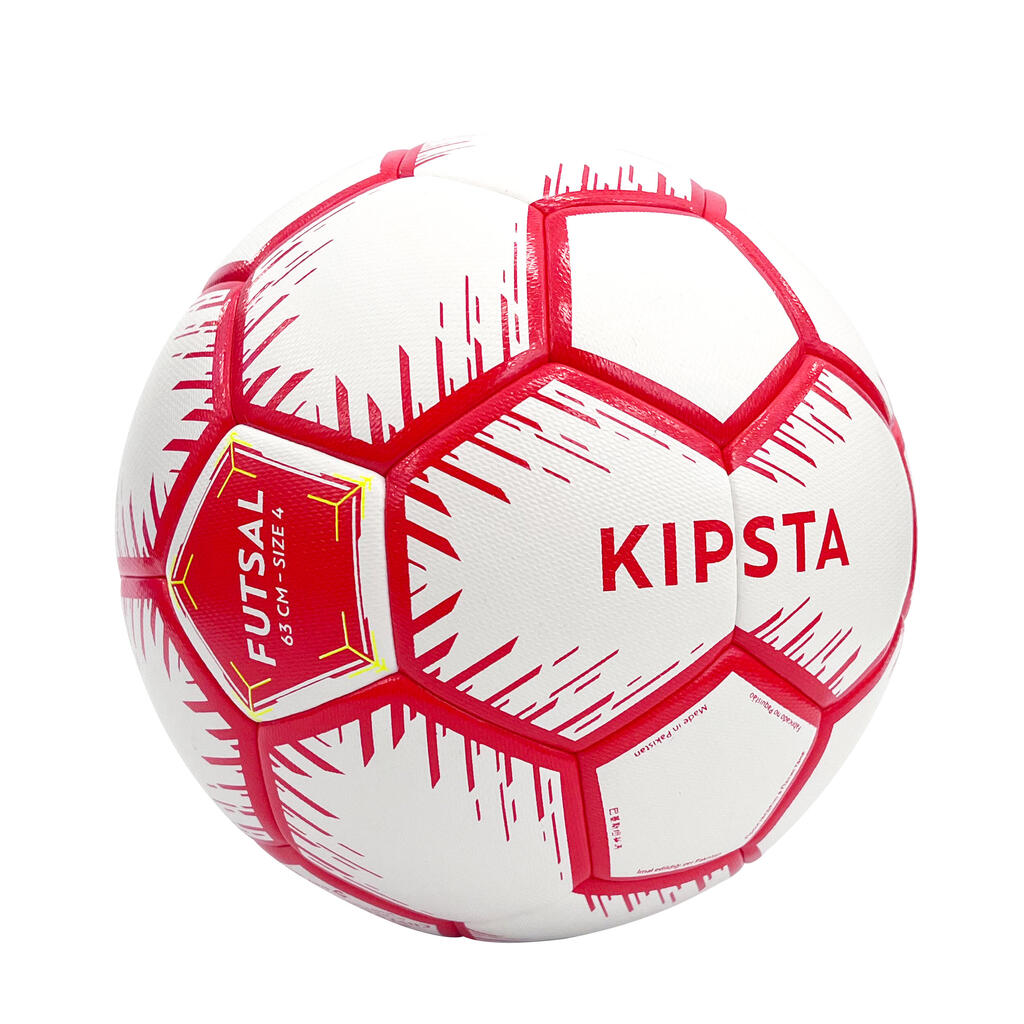 Salės futbolo kamuolys, 4 dydžio (apimtis – 63 cm), raudonas, baltas