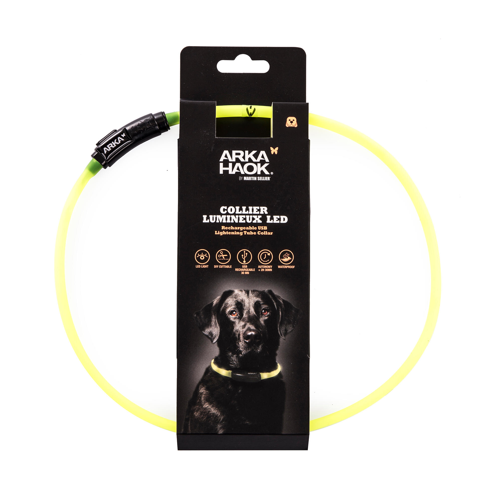 ARKA Collare cane piatto luminoso giallo