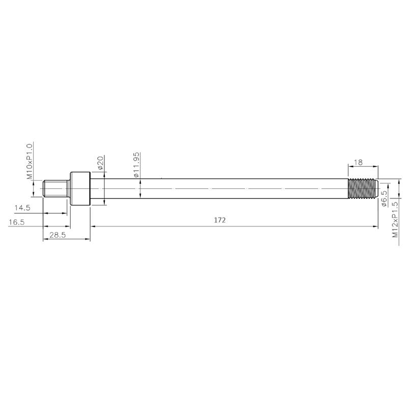adaptateur de fixation de remorque axe traversant M12 pas de 1,5 x 172mm de long