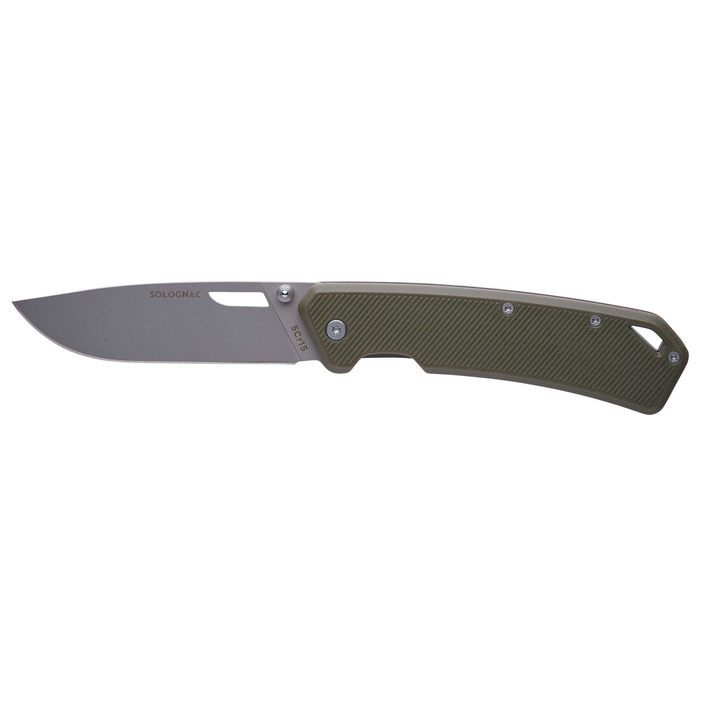 Folding Hunting Knife - Axis 85 Grip V2 8.5 cm Khaki - SOLOGNAC