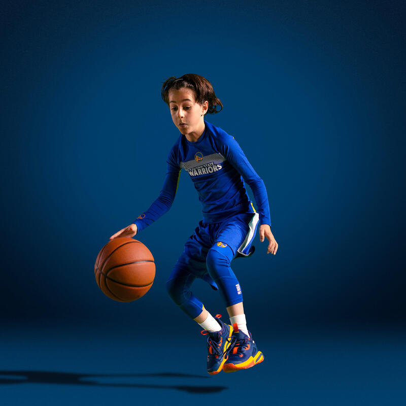 兒童款籃球七分褲 500 - NBA 金州勇士/藍色