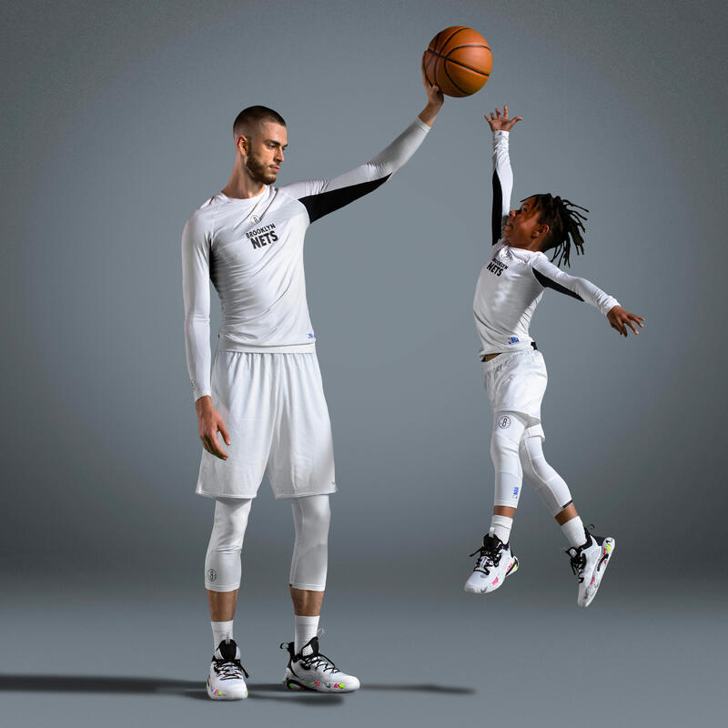3/4-thermobroek voor basketbal voor kinderen 500 NBA Brooklyn Nets wit