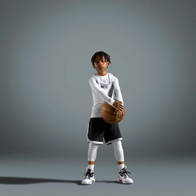 3/4-thermobroek voor basketbal voor kinderen 500 NBA Brooklyn Nets wit