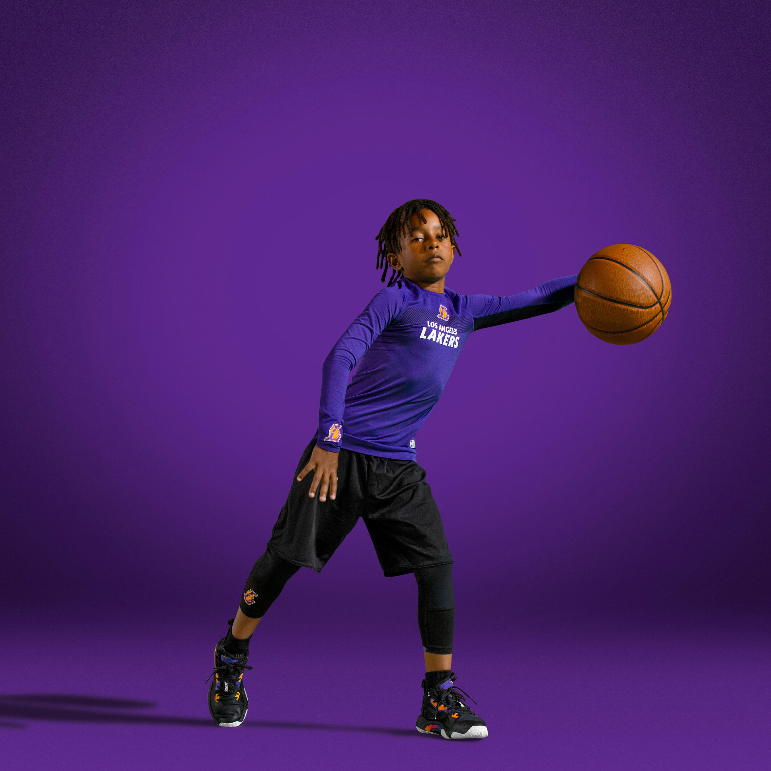 Legging basketball 3/4 NBA Los Angeles Lakers Enfant - 500 Noir 8/9