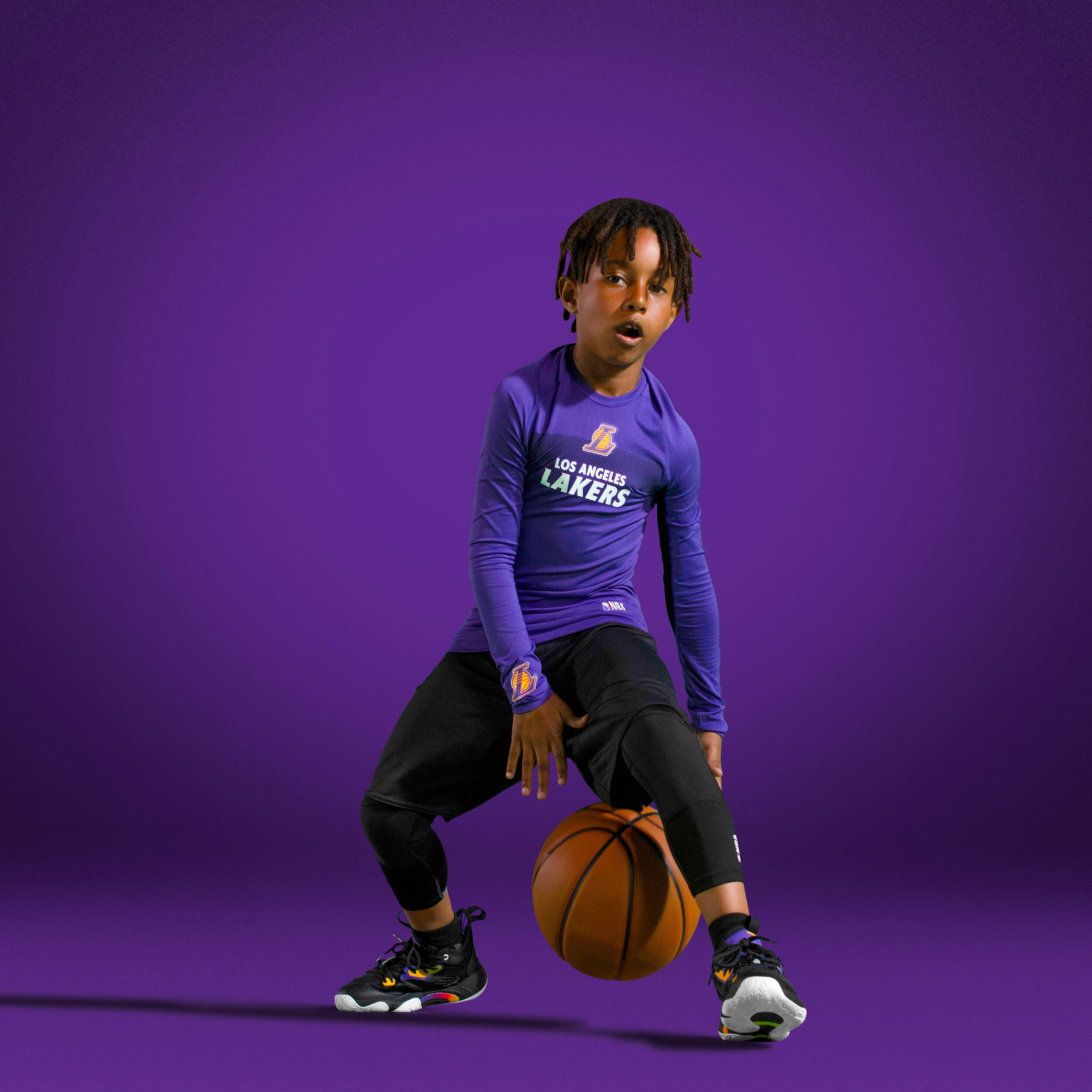 Legging basketball 3/4 NBA Los Angeles Lakers Enfant - 500 Noir 6/9