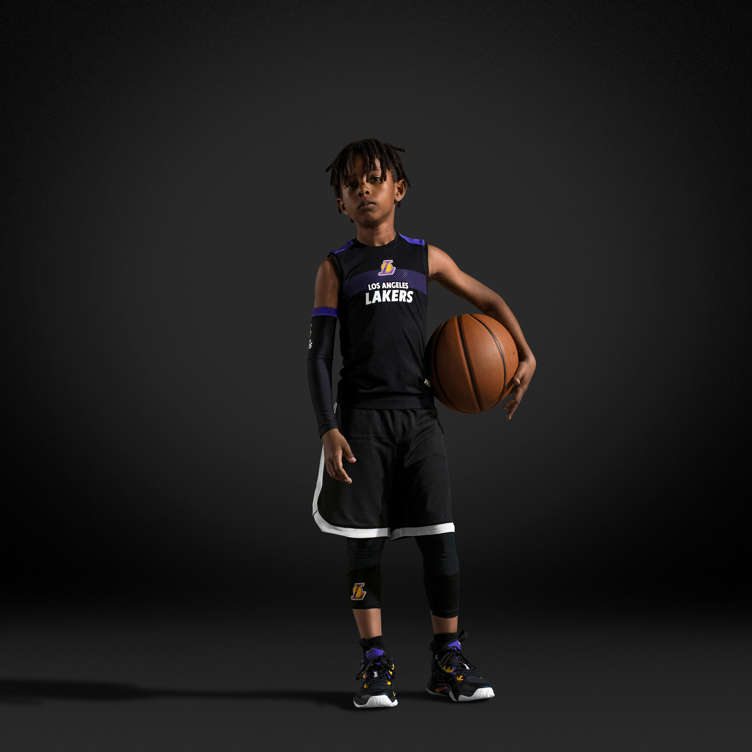 Legging basketball 3/4 NBA Los Angeles Lakers Enfant - 500 Noir 7/9