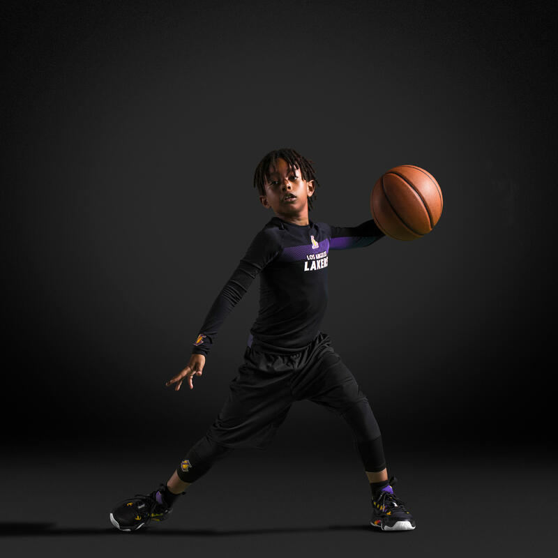 3/4-thermobroek voor basketbal voor kinderen 500 NBA Los Angeles Lakers zwart