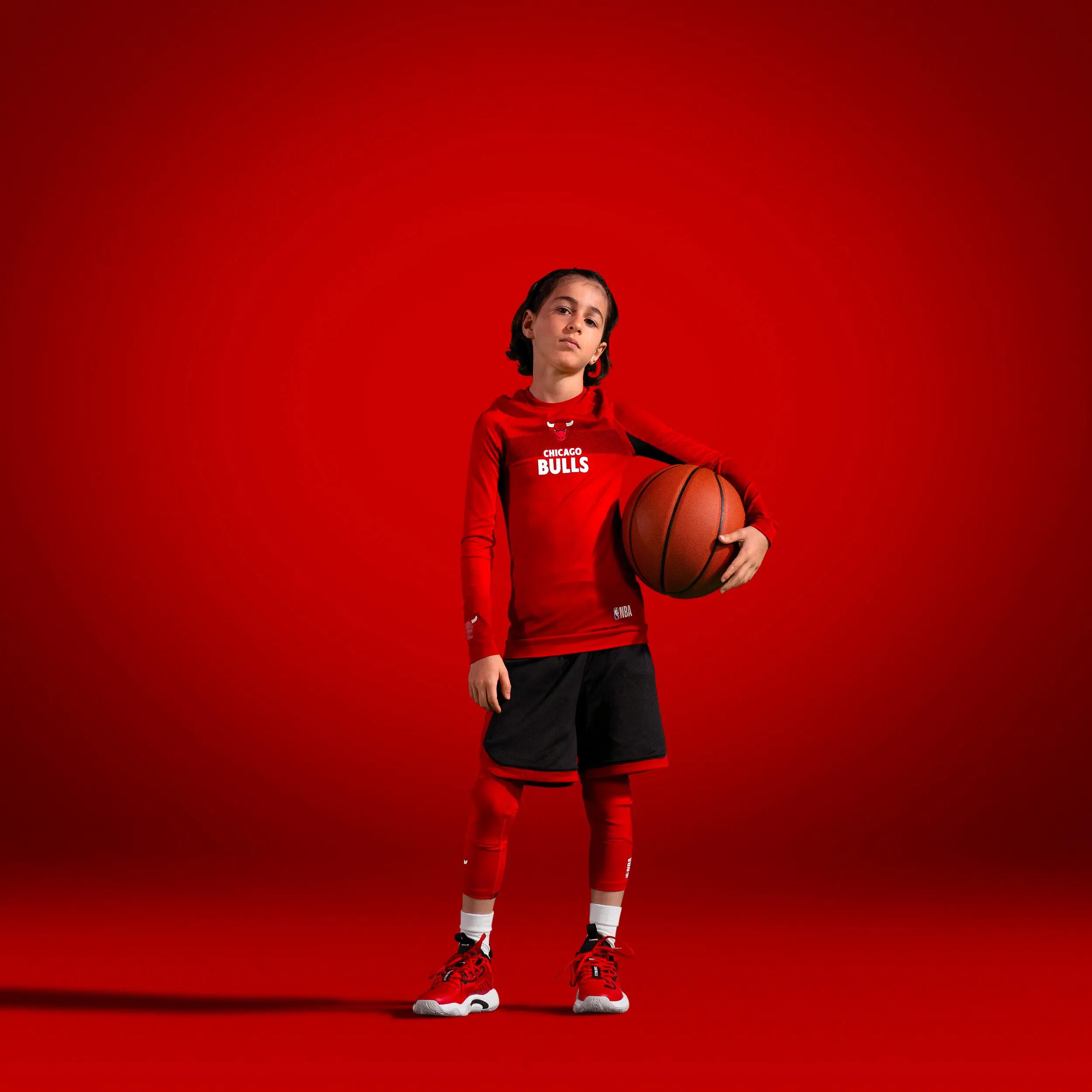 Kids' 3/4 Basketball Leggings 500 - NBA Chicago Bulls/Red 5/8