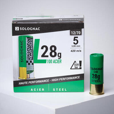 Cartucho Caza Solognac L100 28 g Alta Velocidad Calibre 12/70 Pb Acero N.° 5 x25