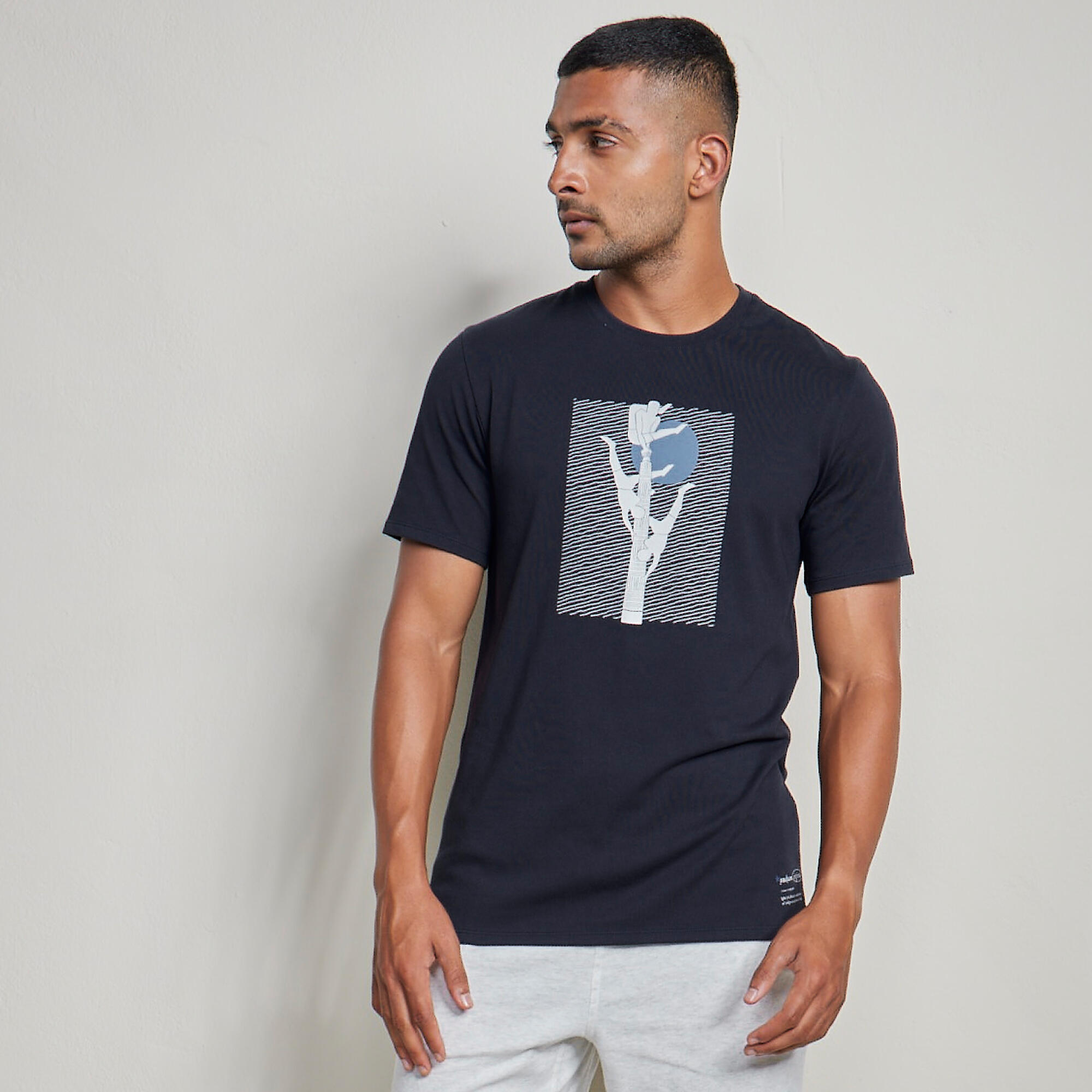 Men's Indian Original Cotton Blend Gym Tshirt Crew Neck 500 Navy Blue