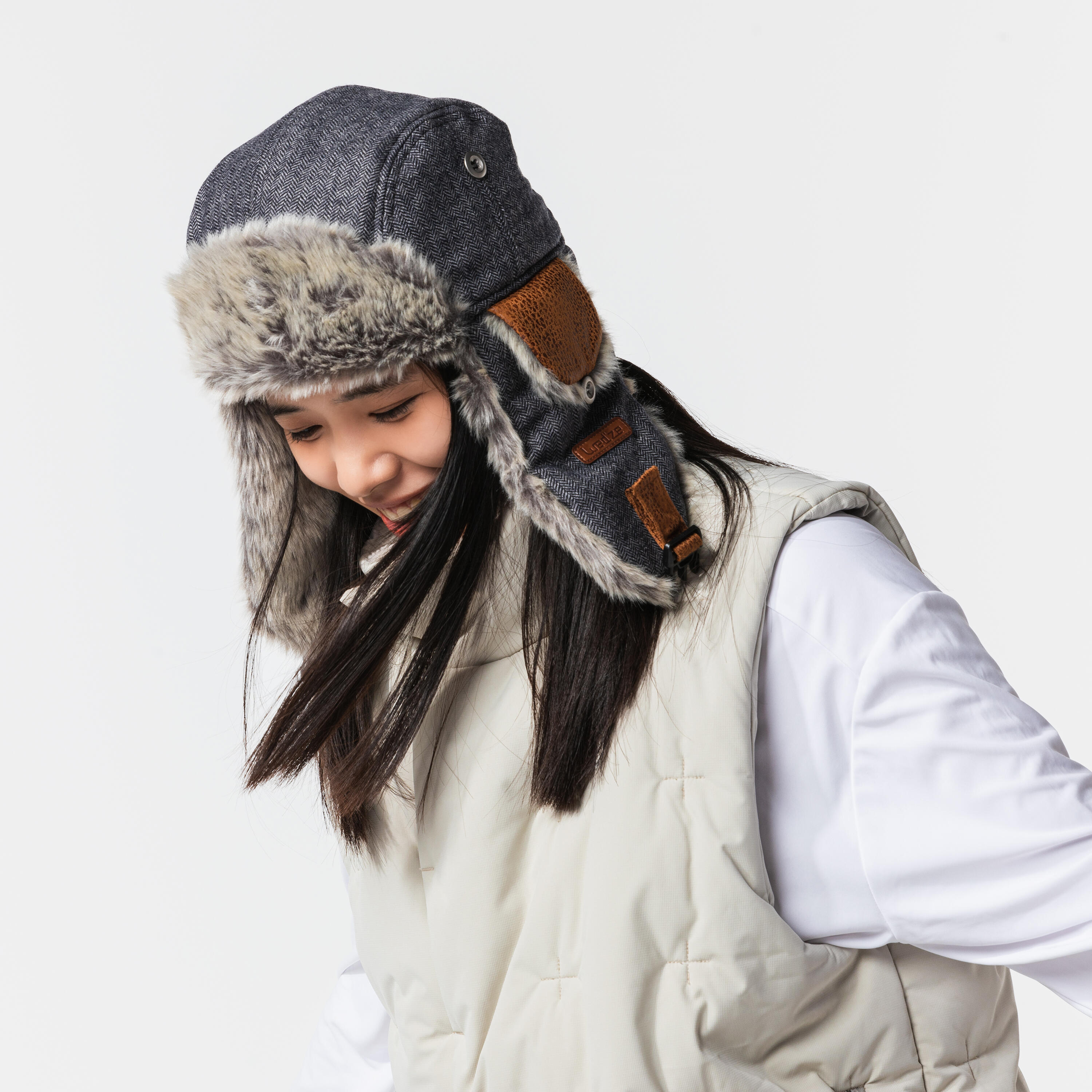Ski Ushanka Hat with FauxFur - Grey - WEDZE