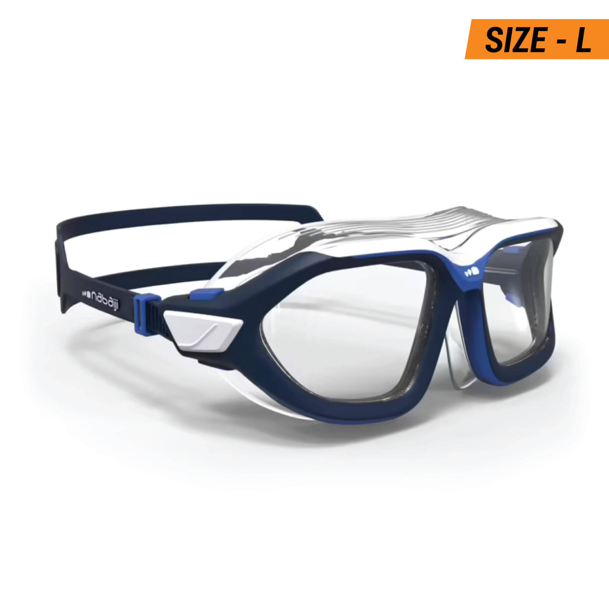 Swimming Goggles Mask Size L Clear Lenses -WHITE/ BLUE (Not for Diving) -  1