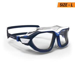 Swimming Goggles Mask Size L Clear Lenses -WHITE/ BLUE (Not for Diving)