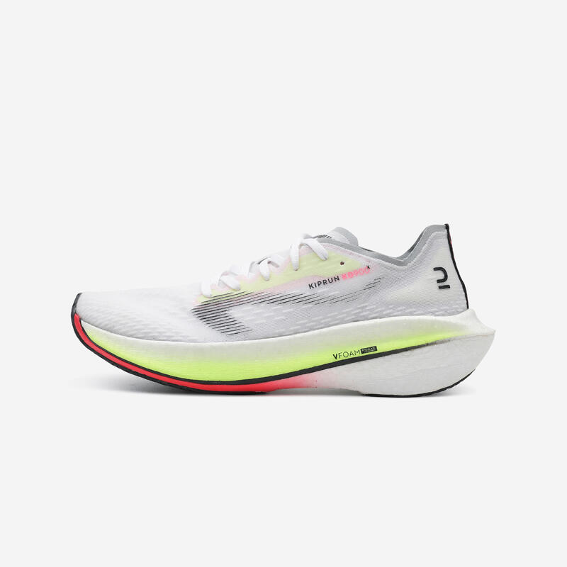 CHAUSSURES DE RUNNING AVEC PLAQUE CARBONE FEMME KIPRUN KD900X BLANCHE