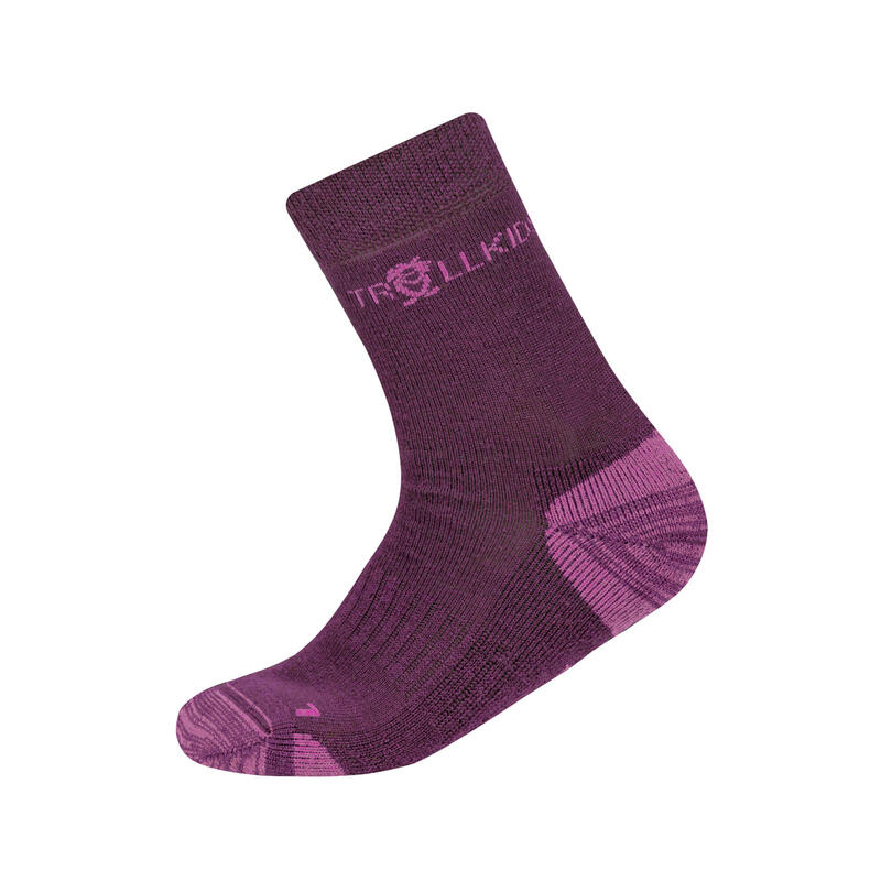 CHAUSSETTES RANDONNÉE NEIGE LAINE DE MÉRINOS JUNIOR - PREIKESTOLEN PRUNE/MAUVE