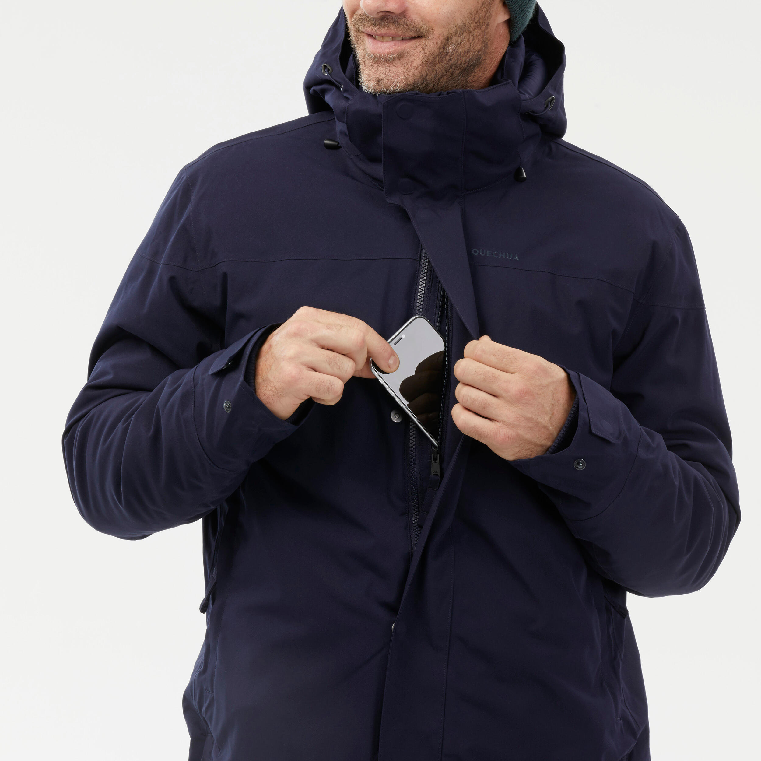 Men's Waterproof Winter Jacket - SH 500 Blue - Asphalt blue - Quechua -  Decathlon