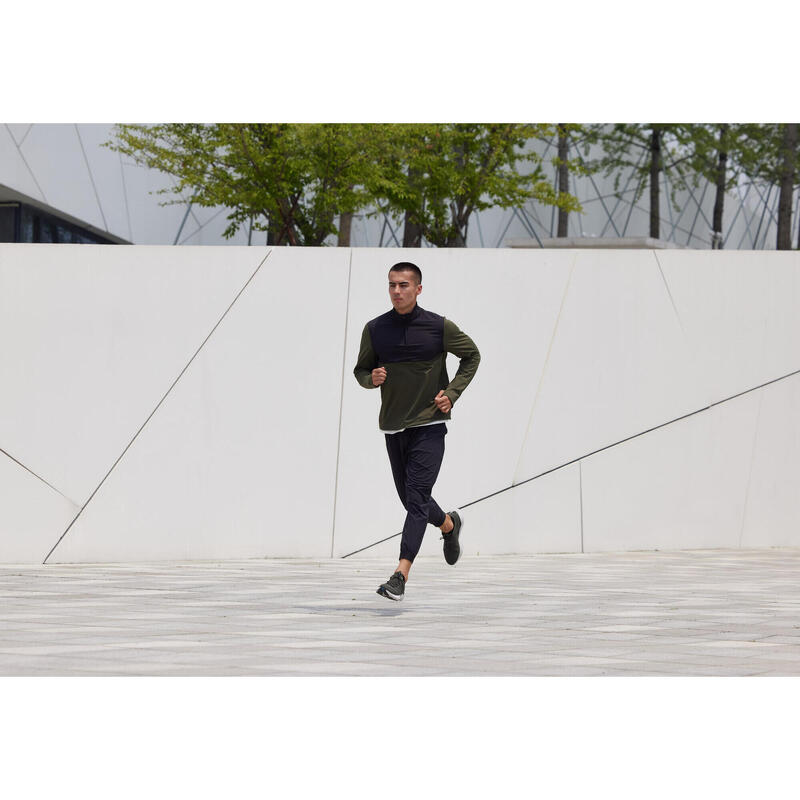 T-shirt zip chaud manches longues de running Homme - KIPRUN Run 500 Warm Kaki