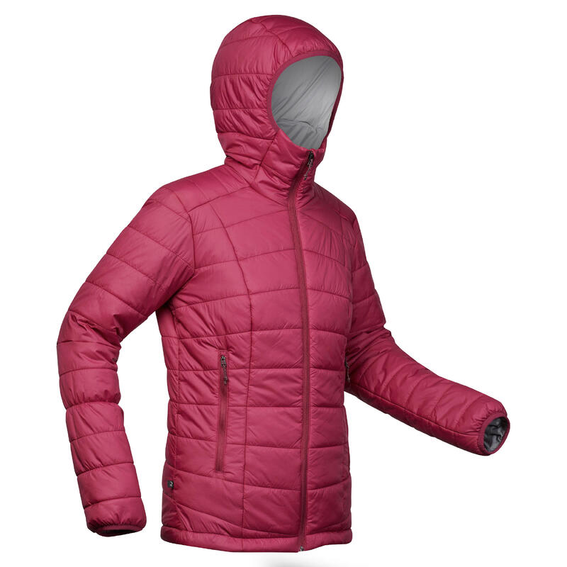 Női kapucnis kabát túrázáshoz MT100, -5 °C-ig, szintetikus, lila