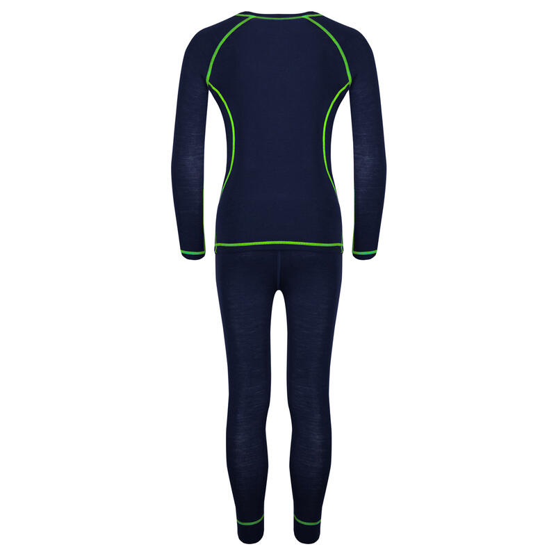 MANCHES LONGUES ET COLLANT MÉRINOS RANDONNÉE GARÇON - SET BASELAYER BLEU/VERT