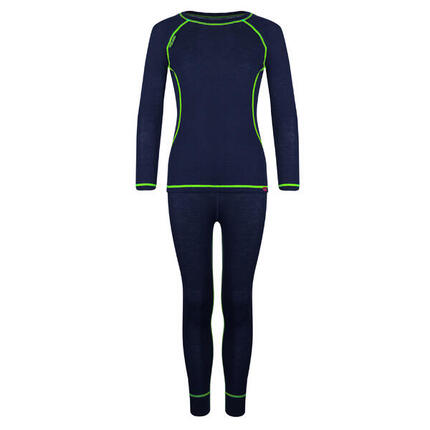 Unterwäscheset Merinowolle Langarmshirt und Leggings Kinder blau/grün