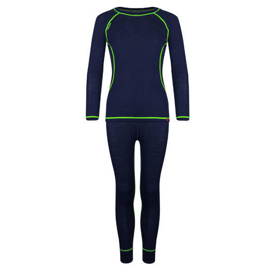 Unterwäscheset Merinowolle Langarmshirt und Leggings Kinder blau/grün