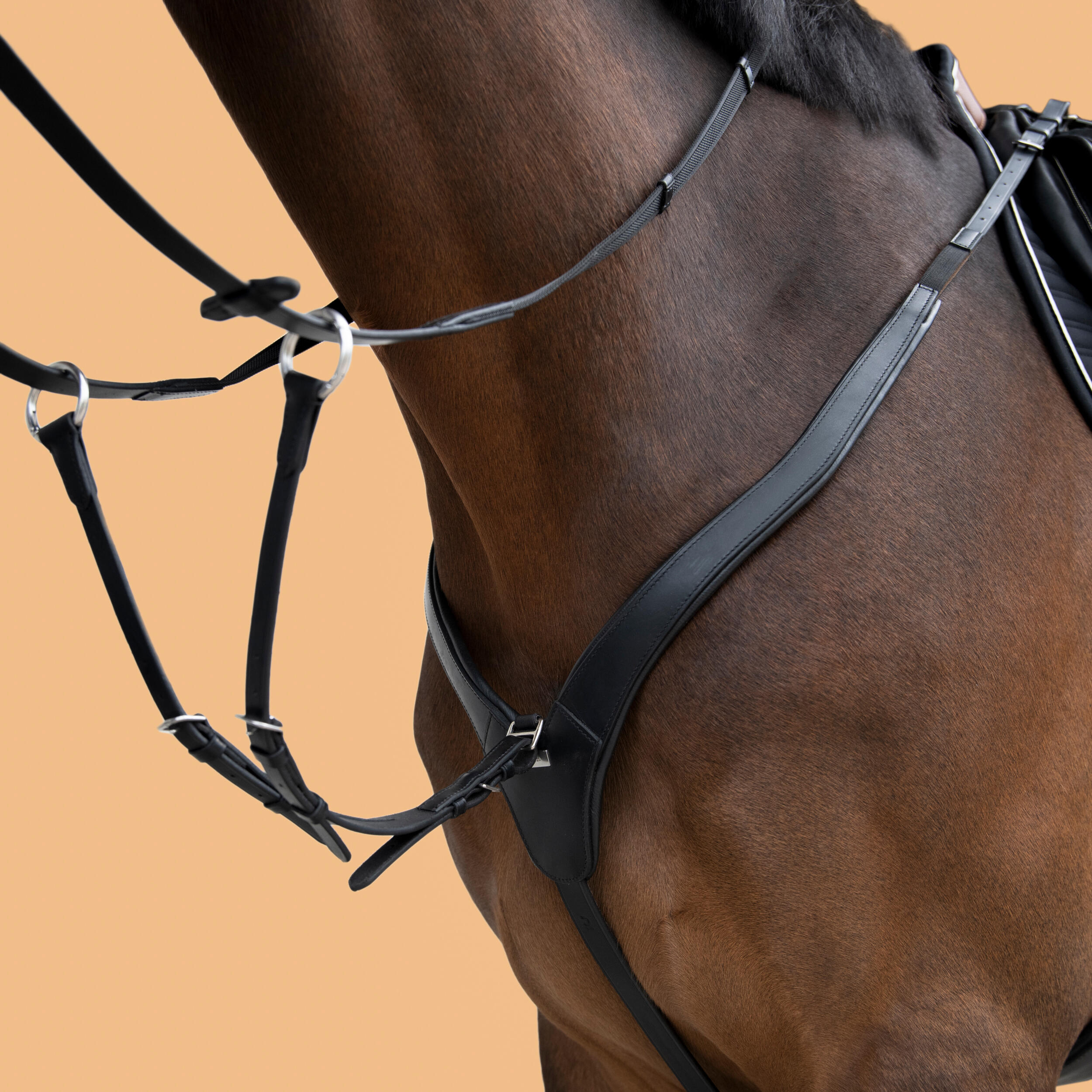 Pettorale con martingala pony e cavallo 3 punti nero  3/6