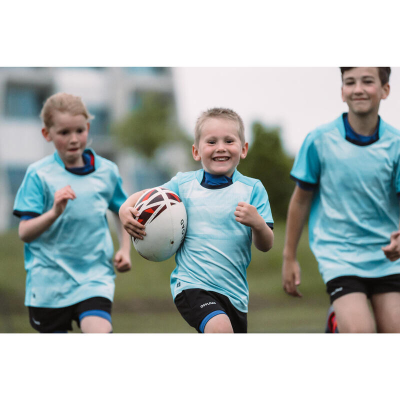 Camiseta manga corta rugby Niños - R100 azul turquesa