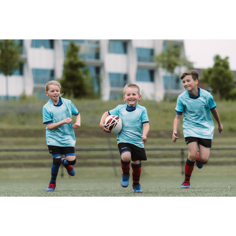 Maillot manches courtes de rugby Enfant - R100 bleu turquoise