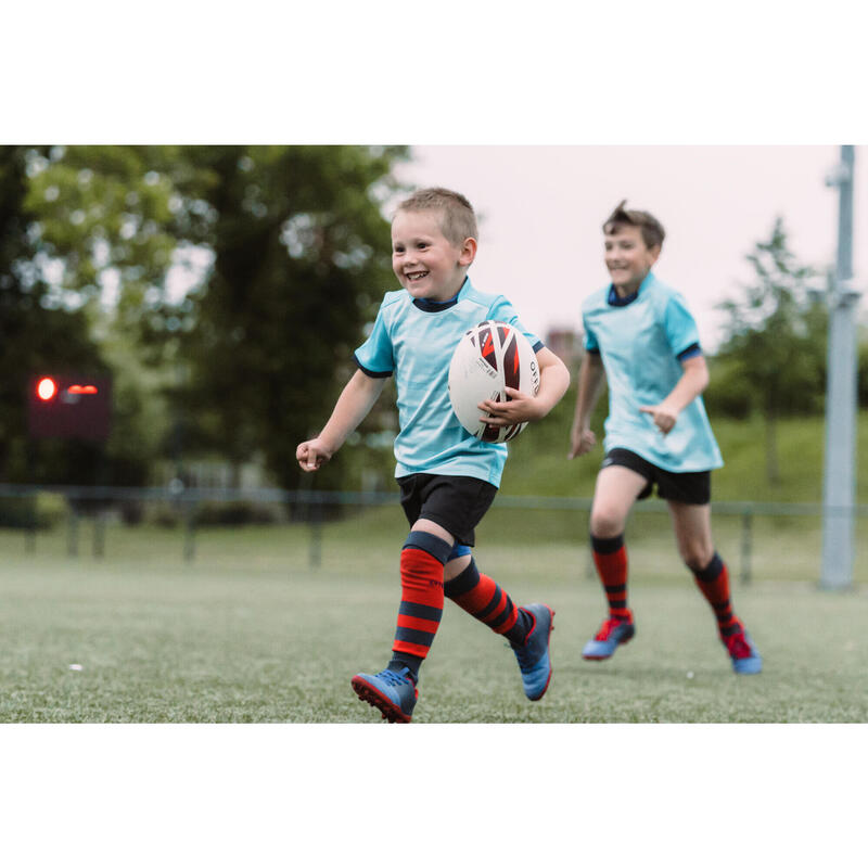 Maillot manches courtes de rugby Enfant - R100 bleu turquoise