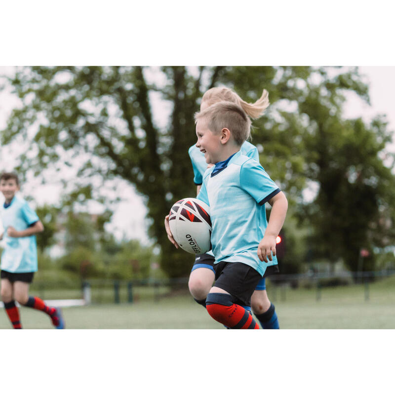 Maillot manches courtes de rugby Enfant - R100 bleu turquoise