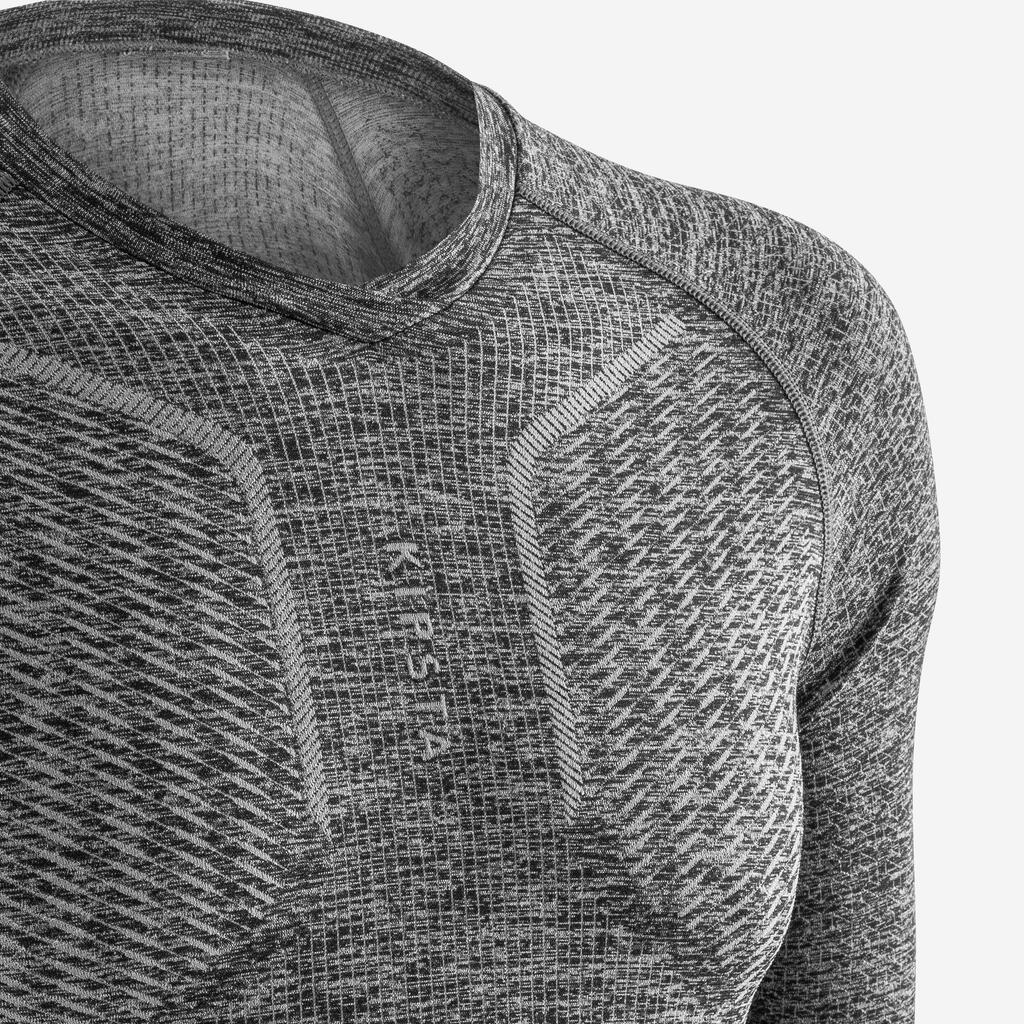 Adult Long-Sleeved Thermal Base Layer Top Keepdry 500 - Mottled Grey