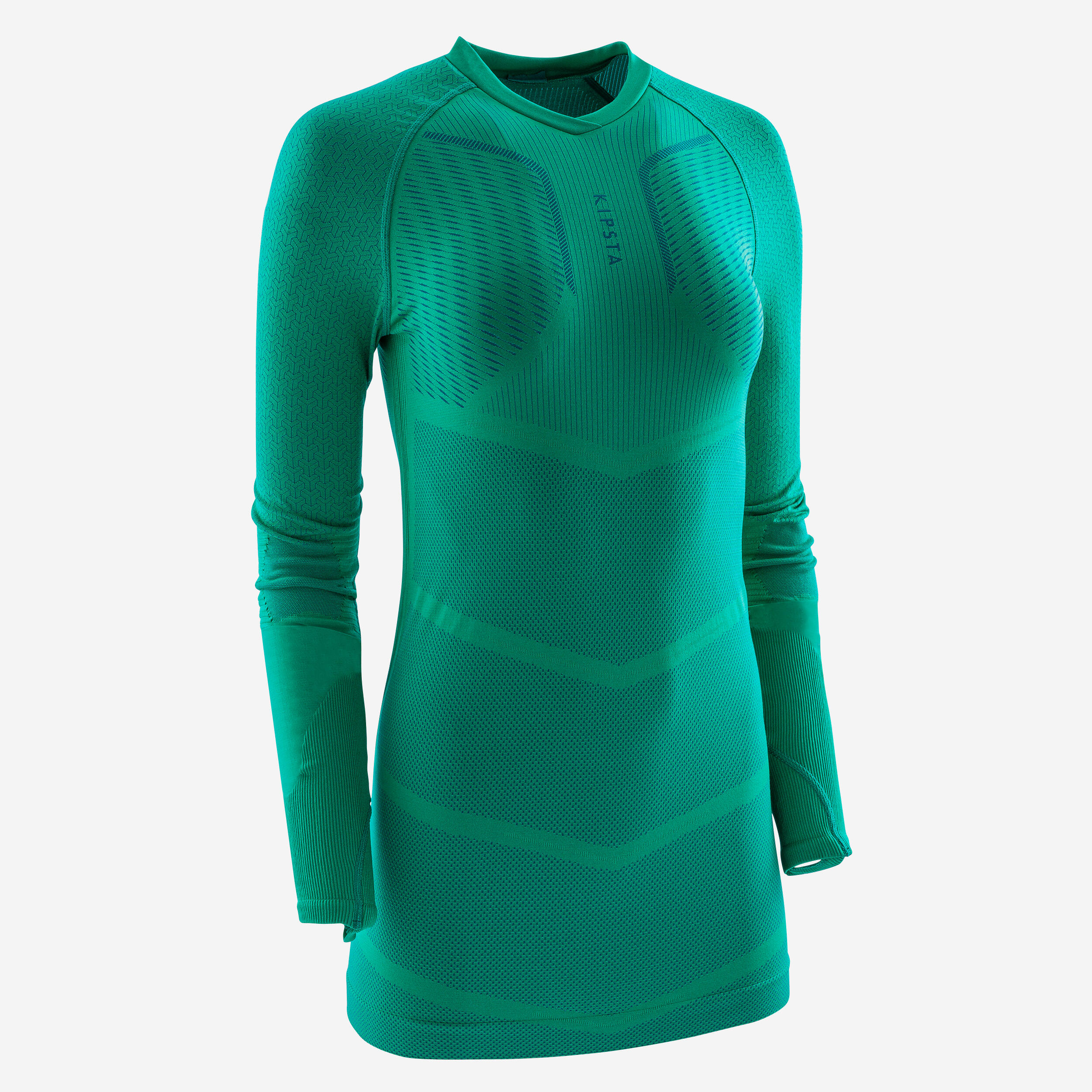Adult Long-Sleeved Thermal Base Layer Top Keepdry 500 - Green 2/14