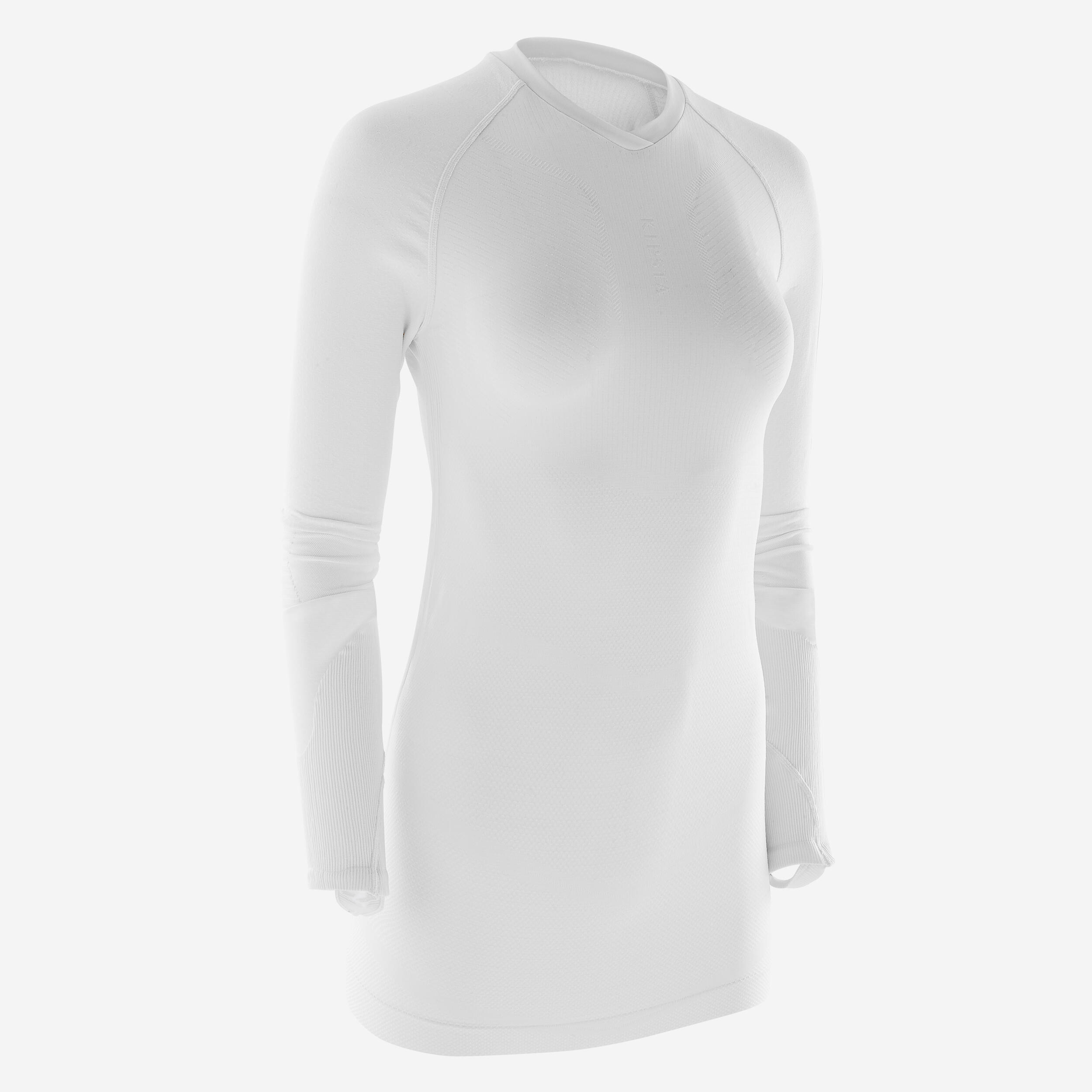 PRIMERA CAPA FÚTBOL CUELLO ALTO MANGA LARGA  ADULTO BLANCO KEEPDRY 500 2/11