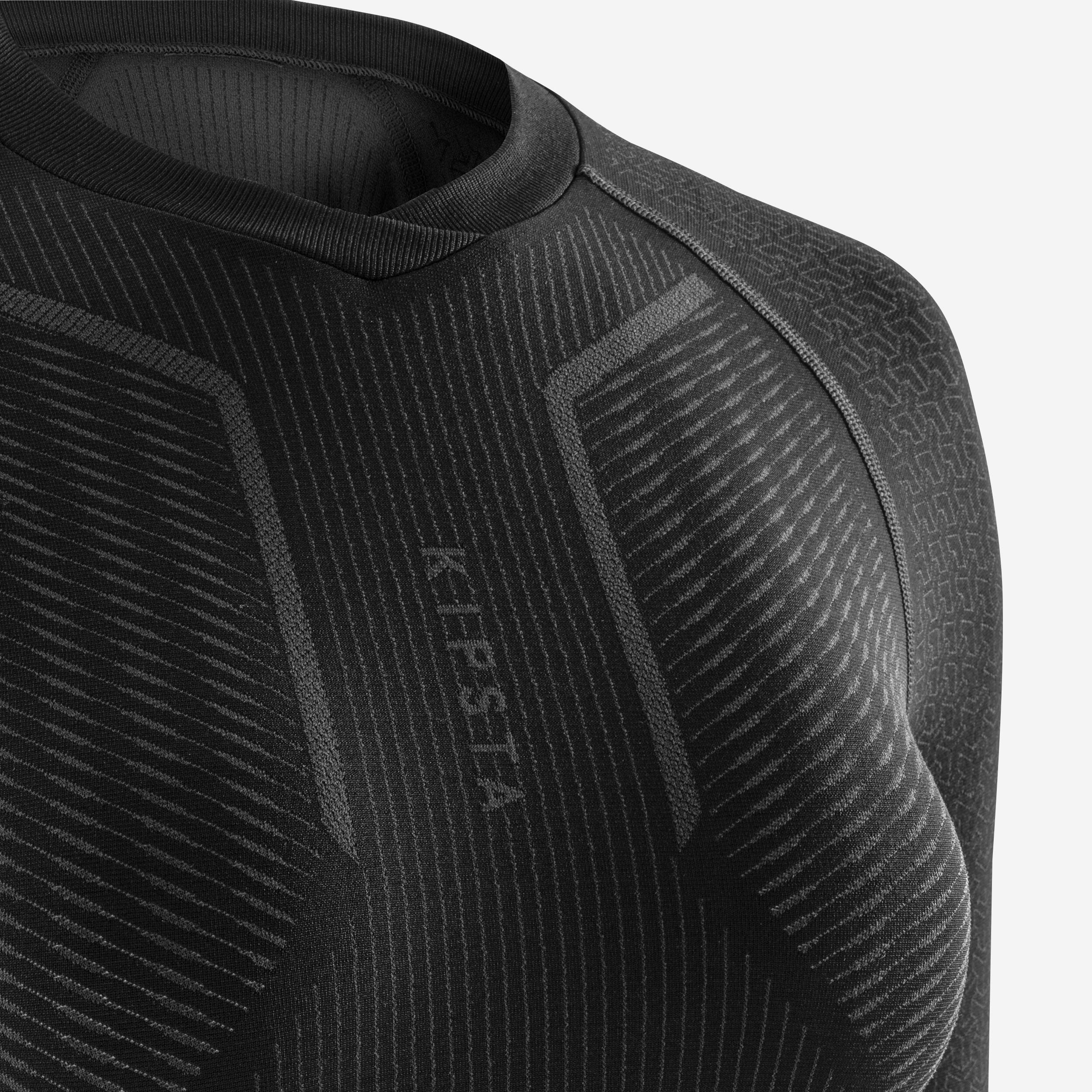 LS Thermal Base Layer Top Keepdry 500 Black Black, Carbon grey Kipsta Decathlon