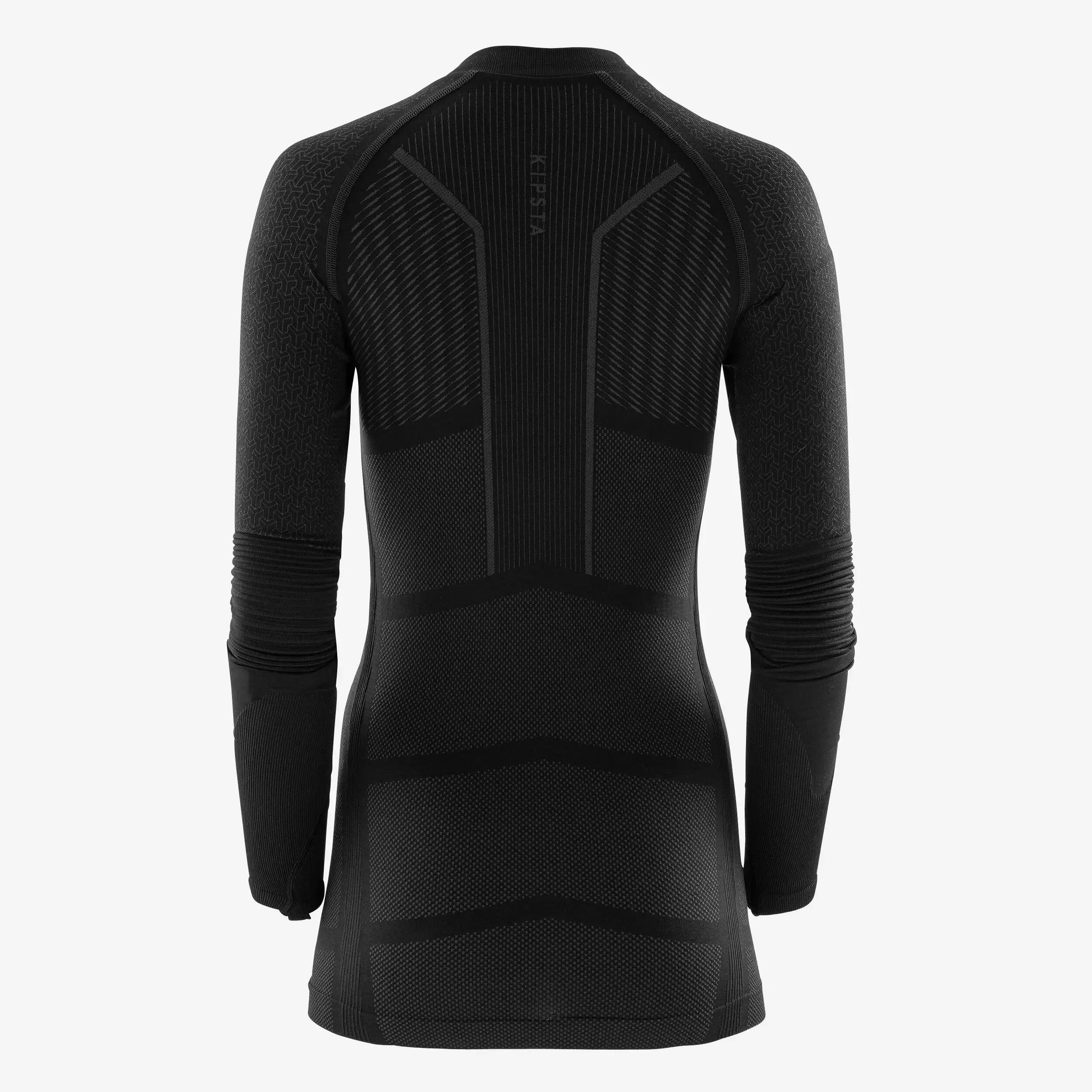 PRIMERA CAPA FÚTBOL CUELLO ALTO MANGA LARGA  ADULTO NEGRO KEEPDRY 500 13/22