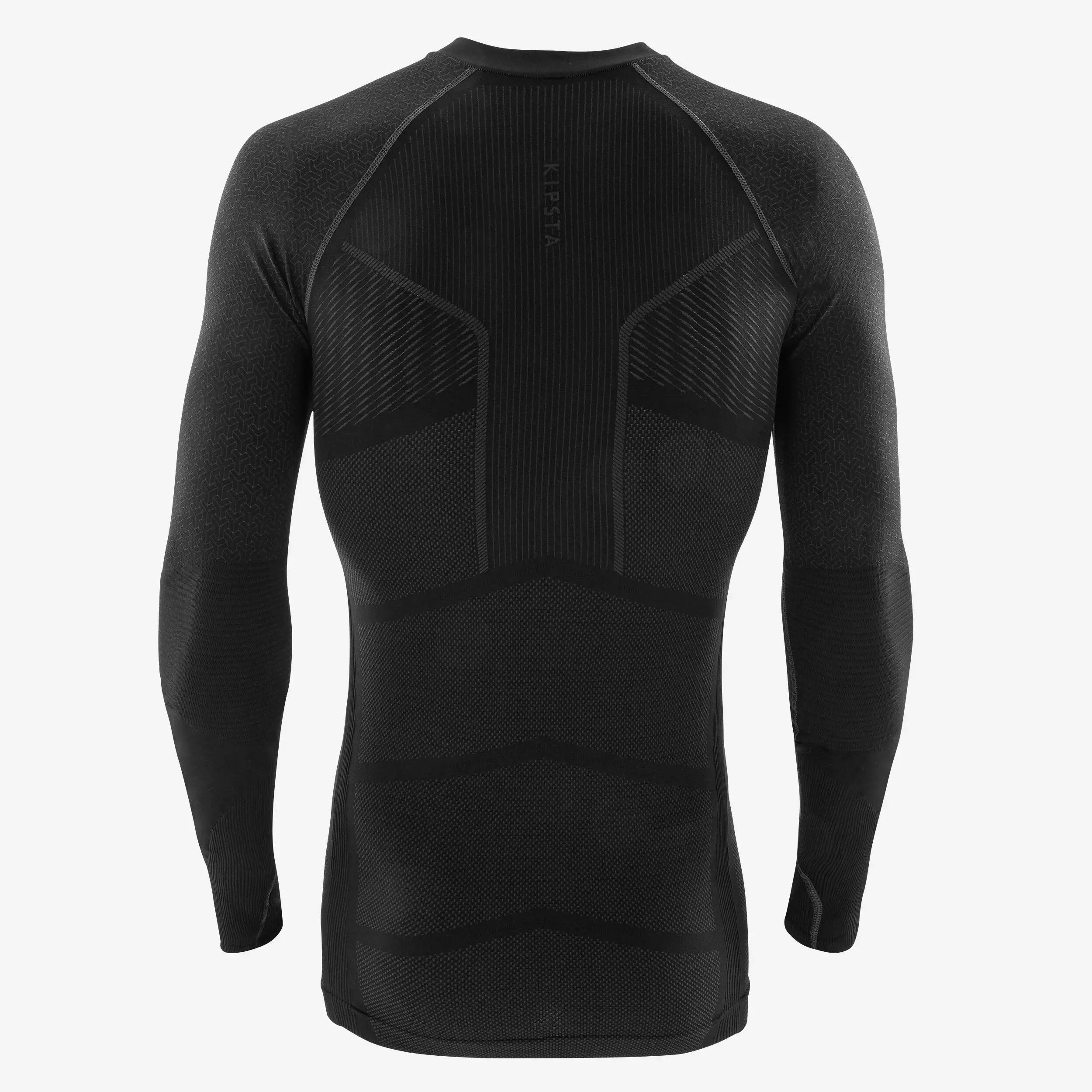 PRIMERA CAPA FÚTBOL CUELLO ALTO MANGA LARGA  ADULTO NEGRO KEEPDRY 500 12/22