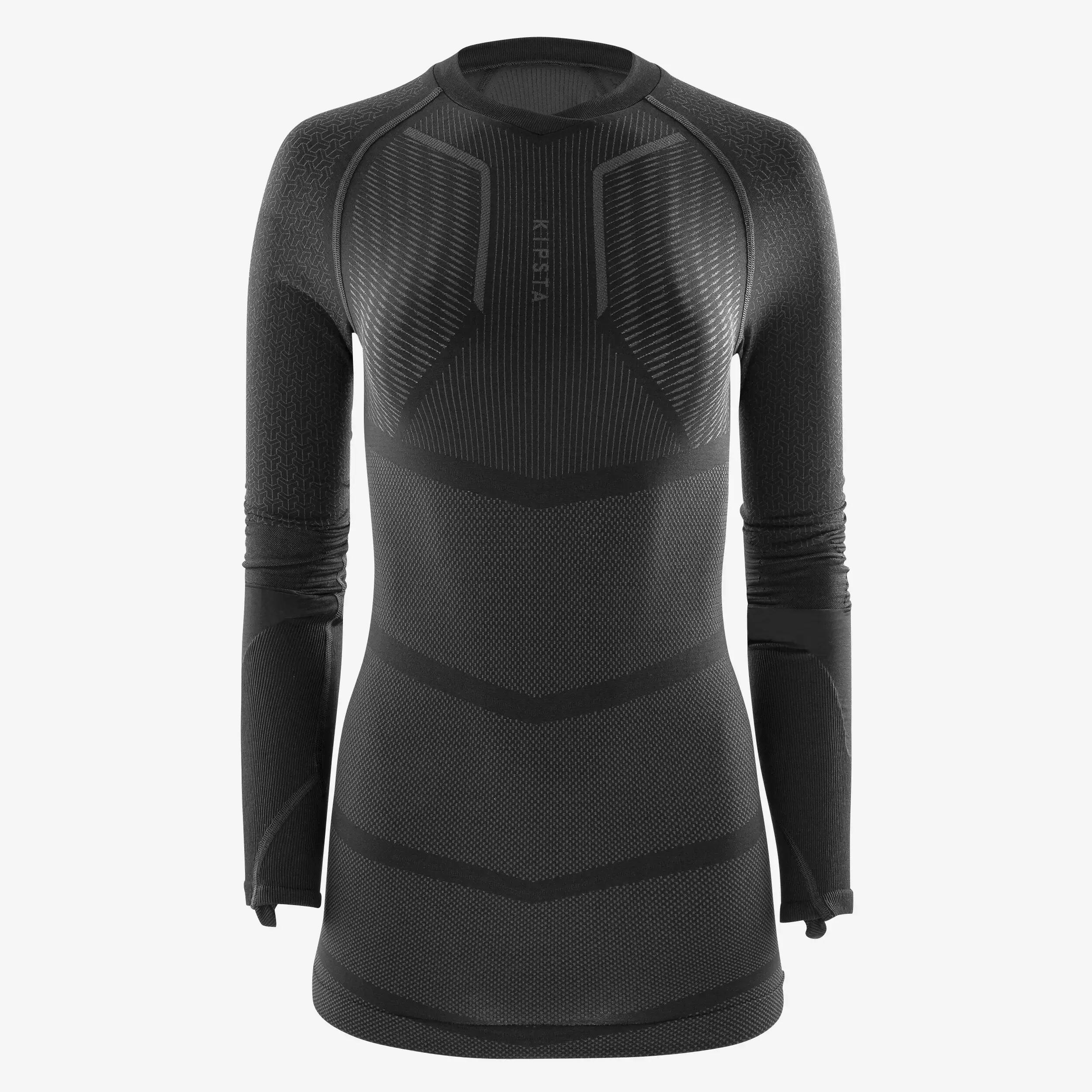 PRIMERA CAPA FÚTBOL CUELLO ALTO MANGA LARGA  ADULTO NEGRO KEEPDRY 500 11/22