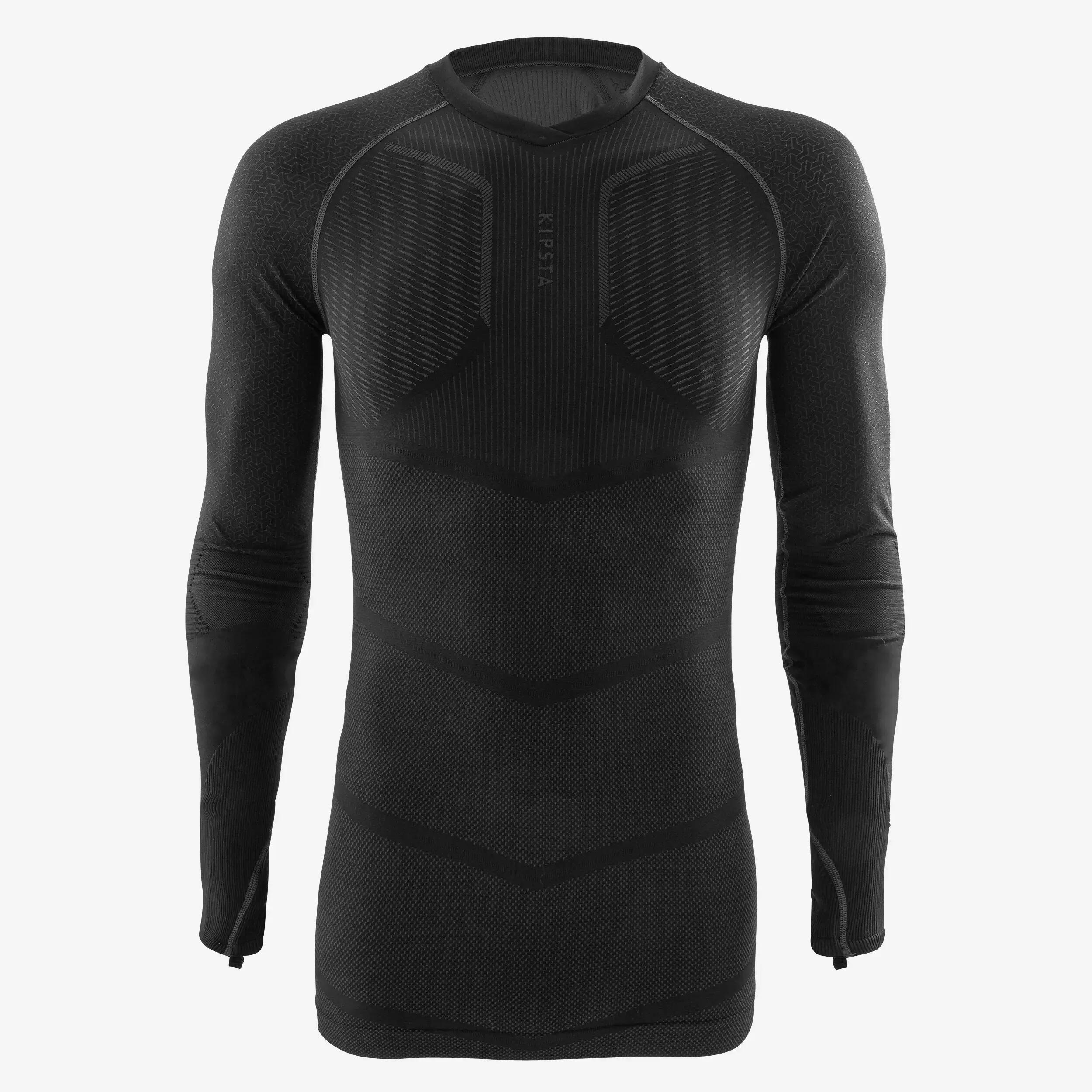 PRIMERA CAPA FÚTBOL CUELLO ALTO MANGA LARGA  ADULTO NEGRO KEEPDRY 500 10/22
