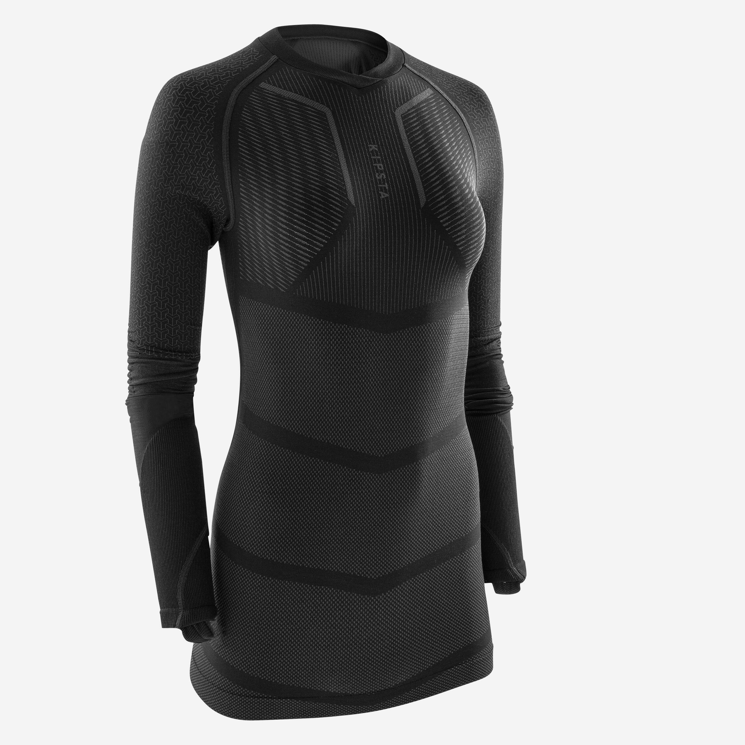 PRIMERA CAPA FÚTBOL CUELLO ALTO MANGA LARGA  ADULTO NEGRO KEEPDRY 500 9/22