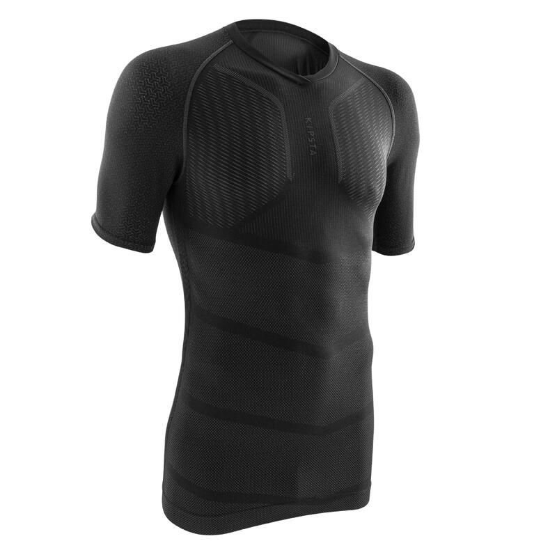 成人款足球短袖保暖底層衣Keepdry 500－黑色