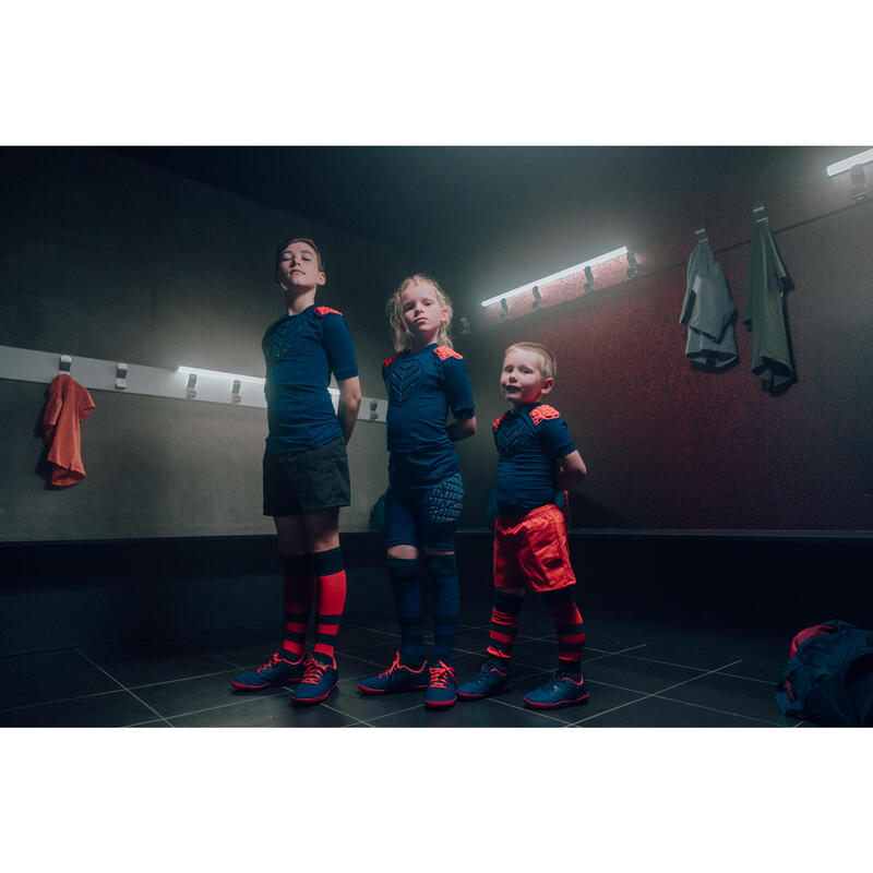 Calções Interiores de Proteção Rugby Criança R500 Azul Vermelho