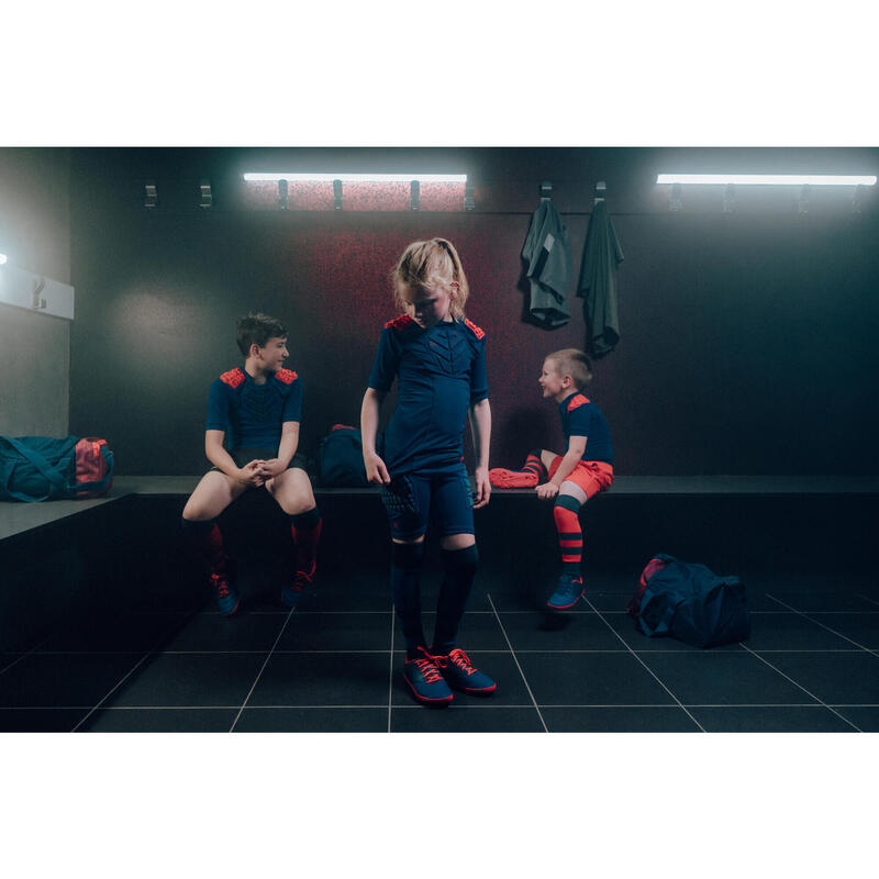 Beschermende ondershort voor rugby voor kinderen R500 blauw/rood